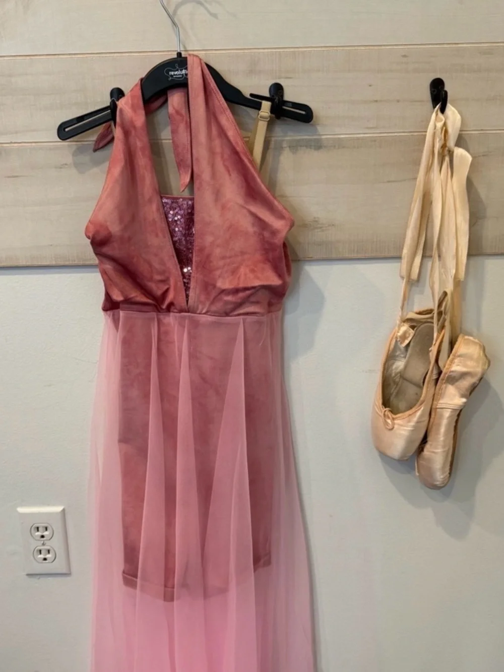 Revolution Dancewear Let Her Go pink halter lyrical dance costume, small